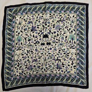 Elegant Liberty Scarf - Beasts, Hunters & Flowers - Shades of Blue - 25" Square